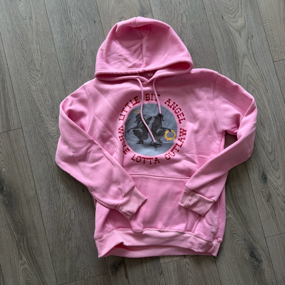 Morgan Wallen Cowgirls Pink Graphic Hoodie with Angel Outlaw Design Size Large